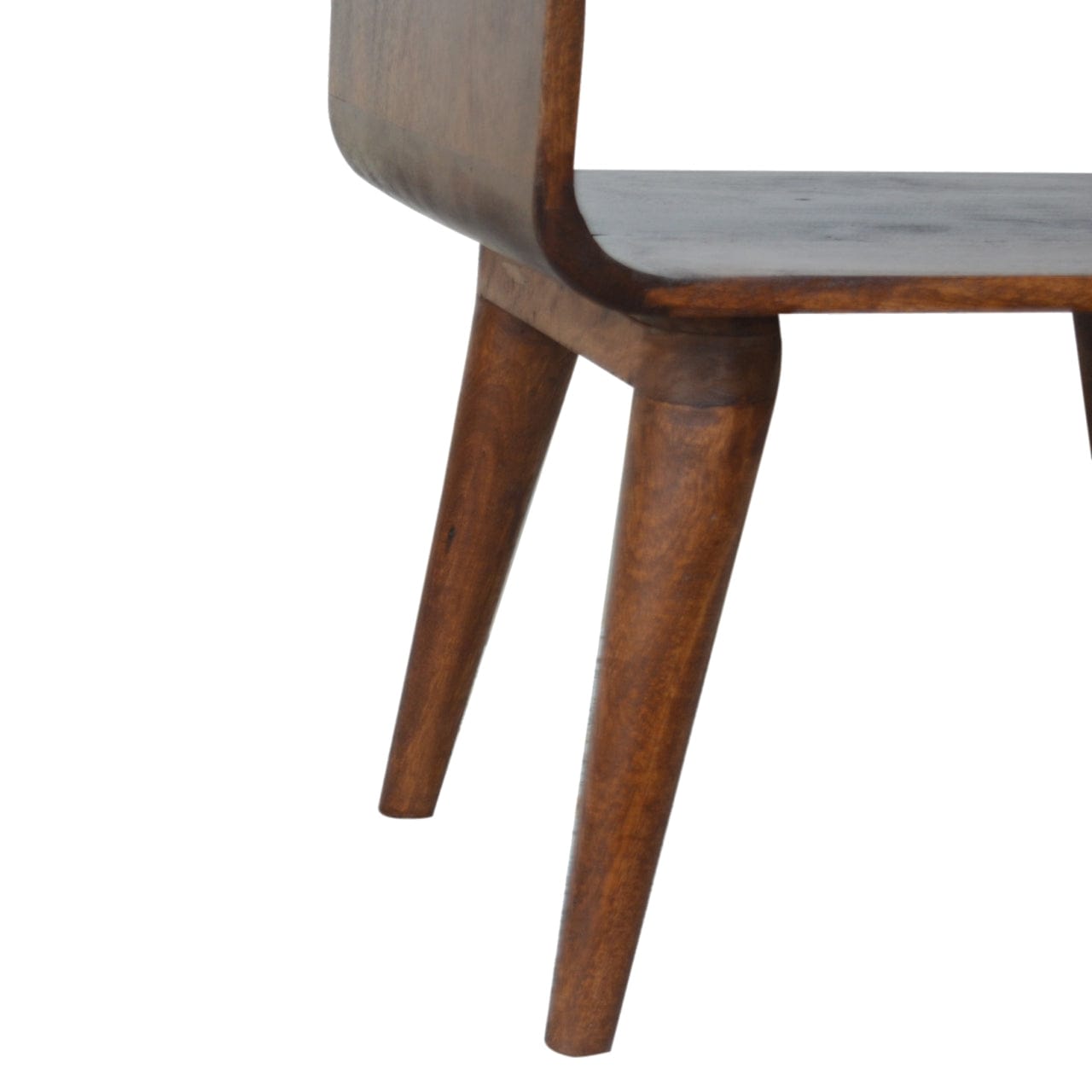 Curved Open Chestnut Nightstand - Solid Mango Wood Bedside Table for Bedroom - product view 6 showing handcrafted solid...