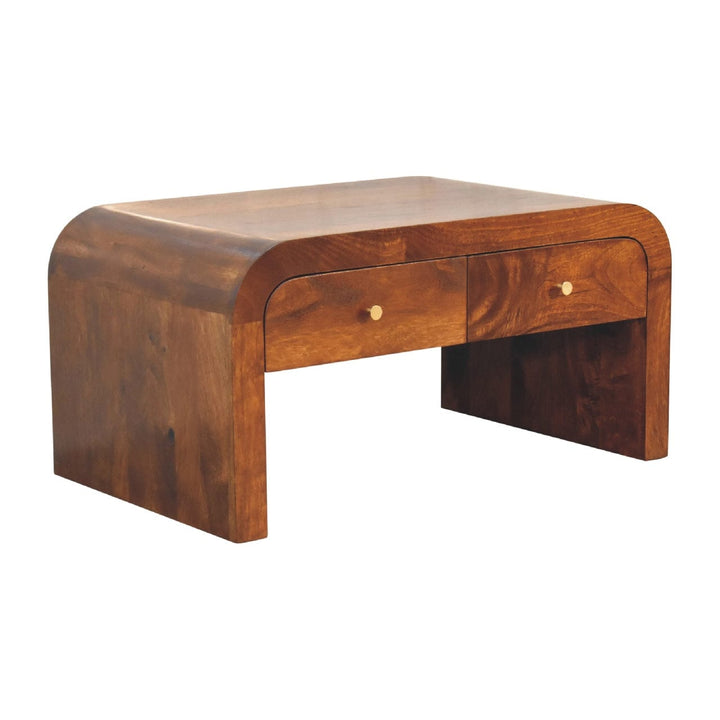 Darcy Chestnut Coffee Table - Solid Mango Wood Center Table for Living Room - product view 3 showing handcrafted solid...