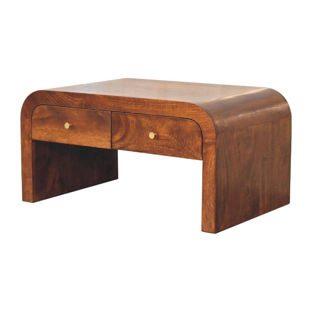 Darcy Chestnut Coffee Table - Solid Mango Wood Center Table for Living Room - product view 2 showing handcrafted solid...