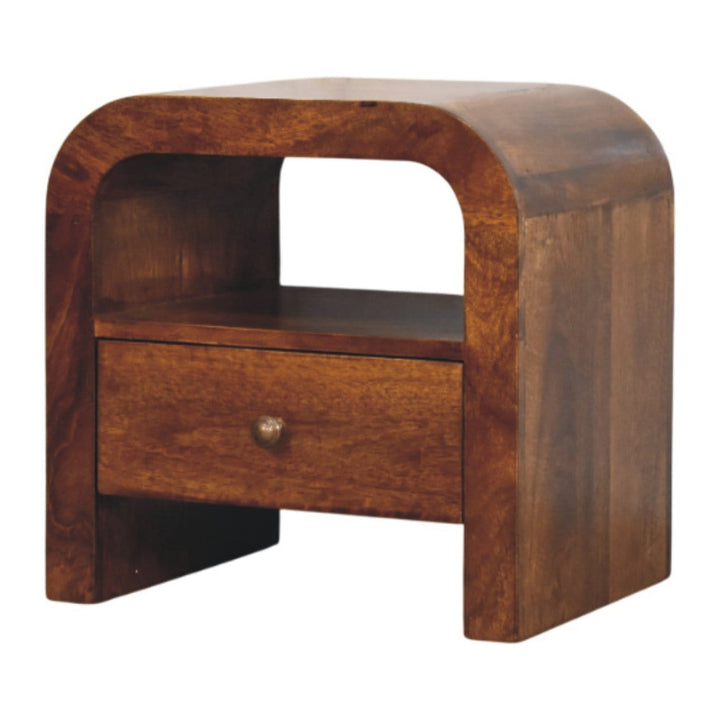 Darcy Chestnut Nightstand - Solid Mango Wood Bedside Table for Bedroom - product view 9 showing handcrafted solid mango...