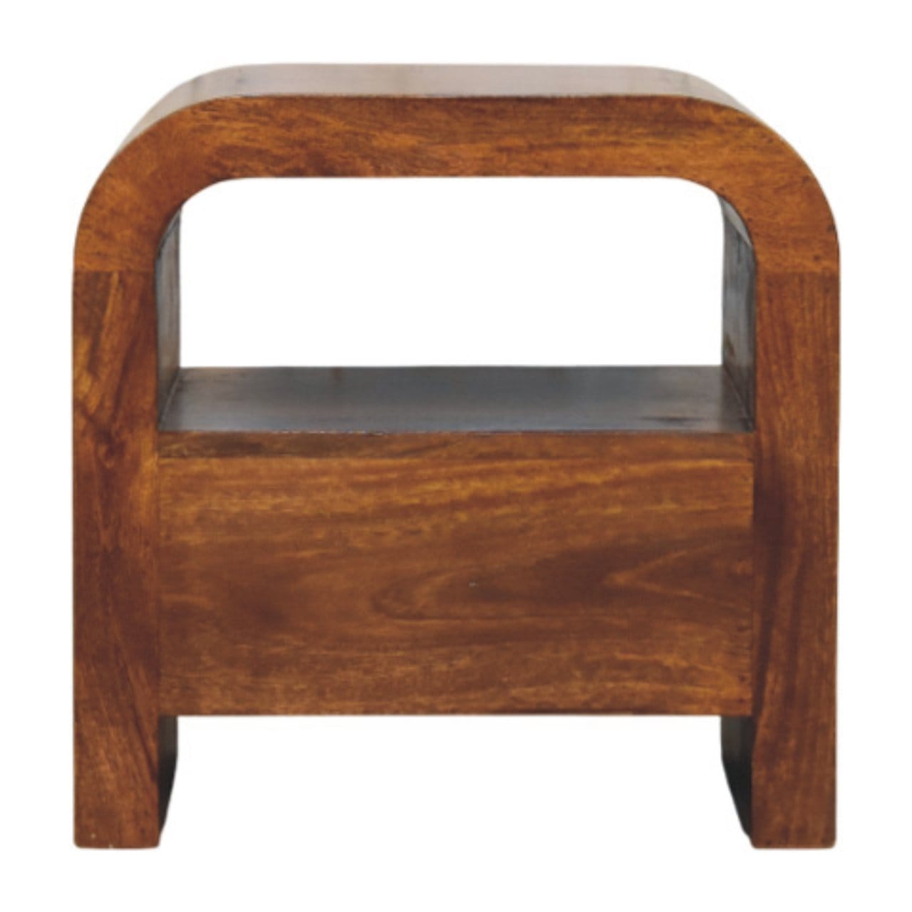 Darcy Chestnut Nightstand - Solid Mango Wood Bedside Table for Bedroom - product view 8 showing handcrafted solid mango...