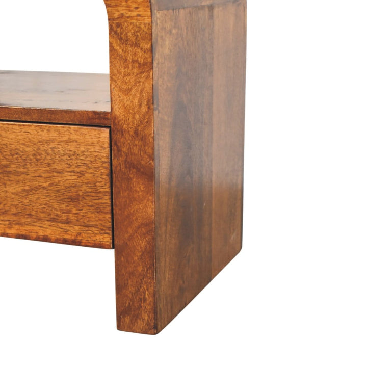 Darcy Chestnut Nightstand - Solid Mango Wood Bedside Table for Bedroom - product view 6 showing handcrafted solid mango...