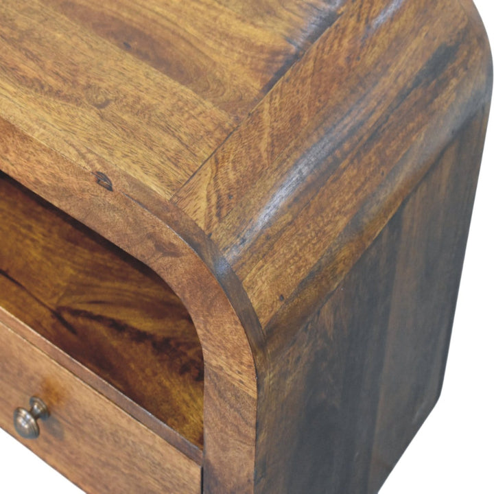 Darcy Chestnut Nightstand - Solid Mango Wood Bedside Table for Bedroom - product view 4 showing handcrafted solid mango...
