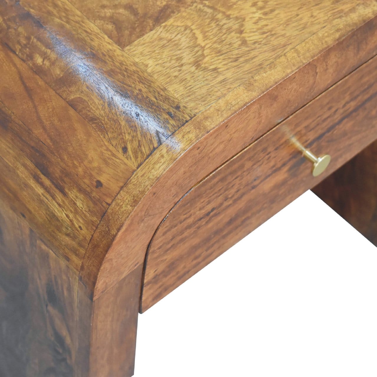 Darcy Chestnut Nightstand - Solid Mango Wood Bedside Table for Bedroom - product view 5 showing handcrafted solid mango...