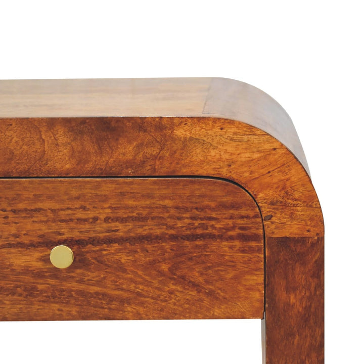 Darcy Chestnut Nightstand - Solid Mango Wood Bedside Table for Bedroom - product view 4 showing handcrafted solid mango...