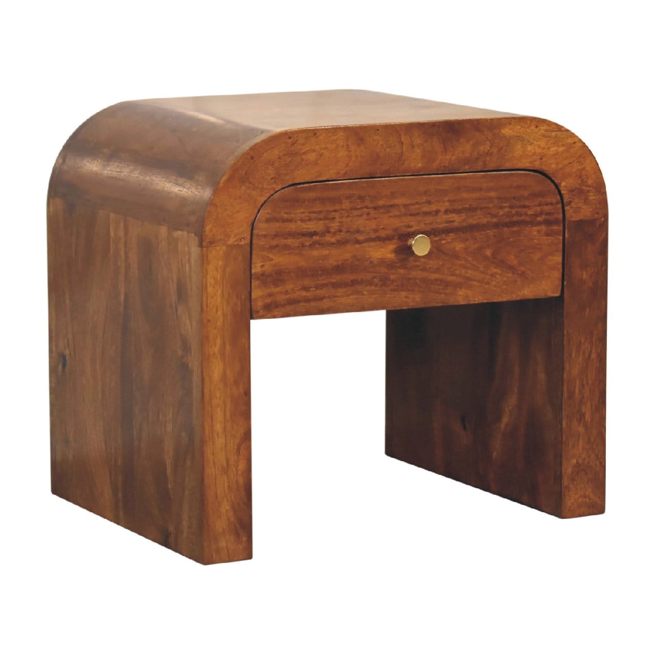 Darcy Chestnut Nightstand - Solid Mango Wood Bedside Table for Bedroom - product view 3 showing handcrafted solid mango...