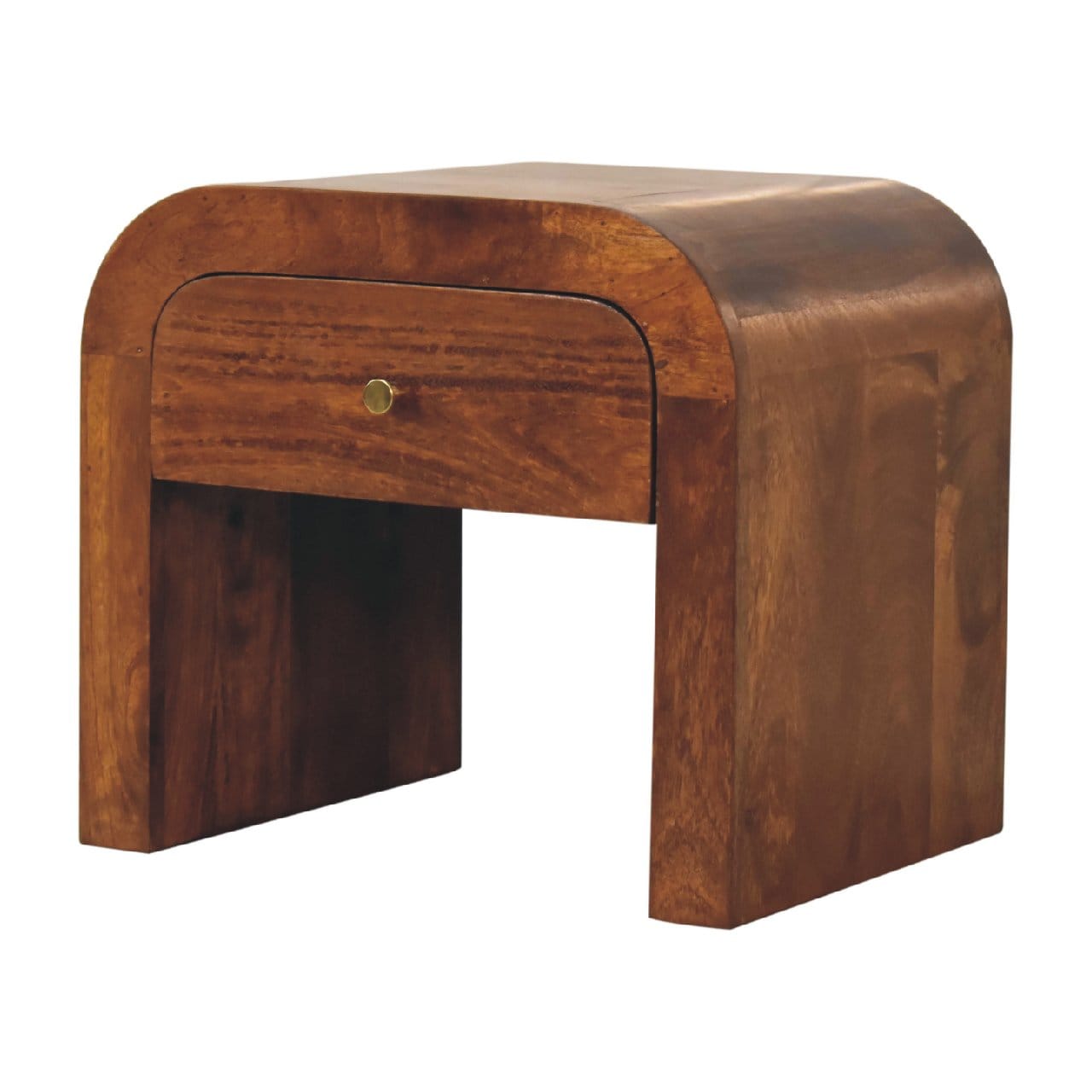 Darcy Chestnut Nightstand - Solid Mango Wood Bedside Table for Bedroom - product view 2 showing handcrafted solid mango...