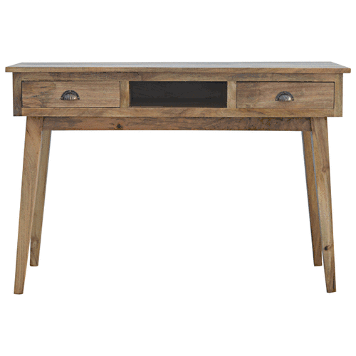 2 Drawer Shell Writing Desk - Solid Mango Wood Writing Table for Home Office - product view 8 showing handcrafted solid...