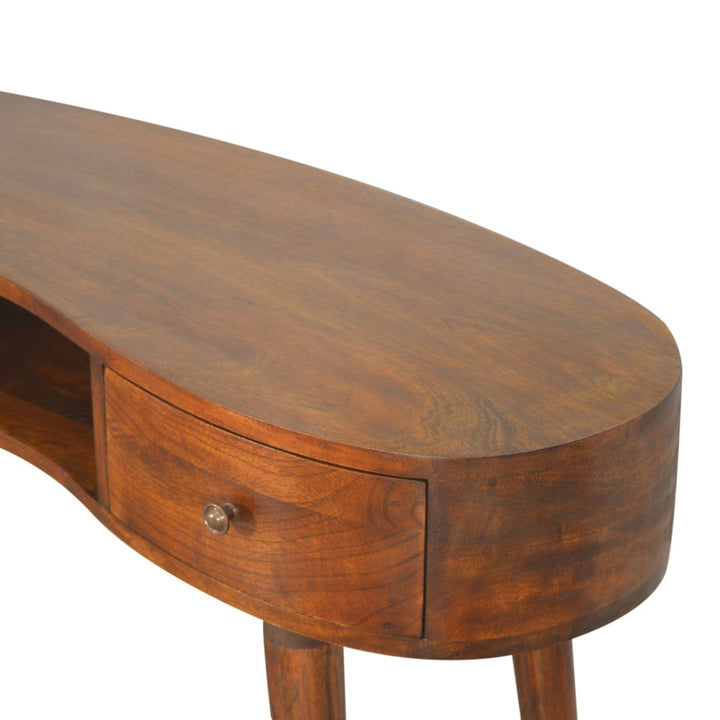 Chestnut Wave Writing Desk - Solid Mango Wood Writing Table for Home Office - product view 4 showing handcrafted solid...