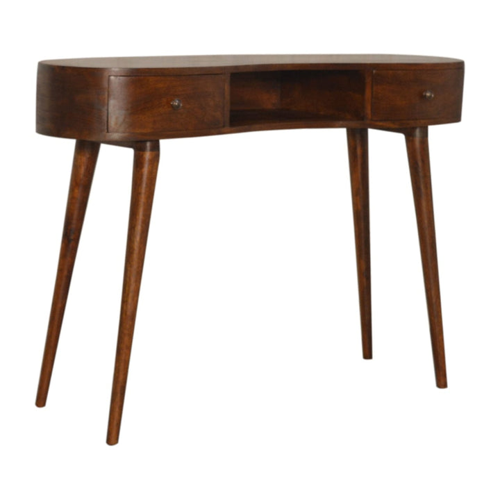 Chestnut Wave Writing Desk - Solid Mango Wood Writing Table for Home Office - main view showing handcrafted solid mango...