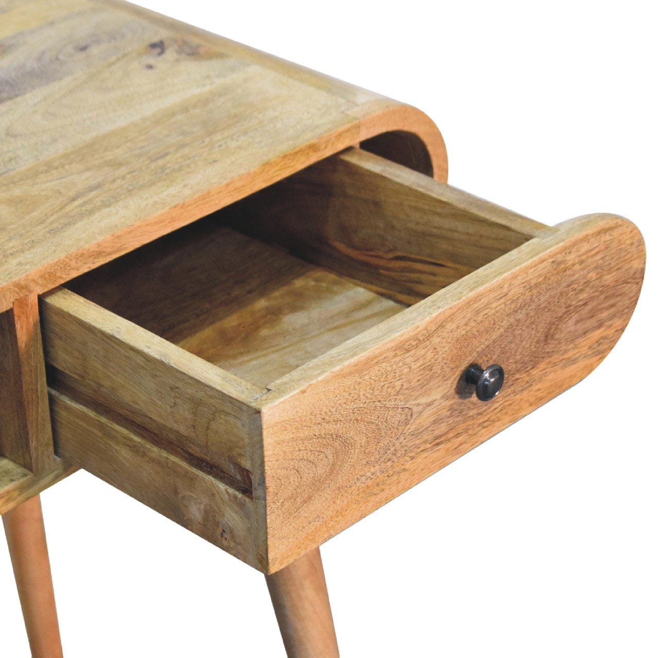 Curved Writing Desk - Solid Mango Wood Writing Table for Home Office - product view 6 showing handcrafted solid mango...