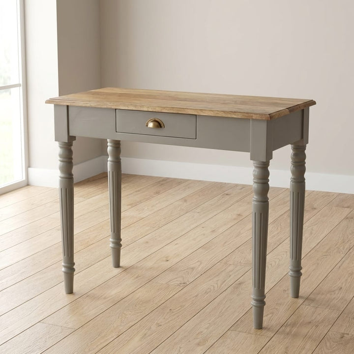 French Style Hand Painted Writing Desk - Solid Mango Wood Writing Table for Home Office - main view showing handcrafted...