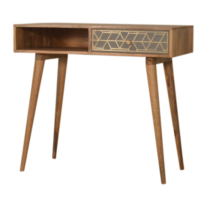 Handcrafted Dice Writing Desk - Solid Mango Wood Writing Table for Home Office - product view 3 showing handcrafted solid...