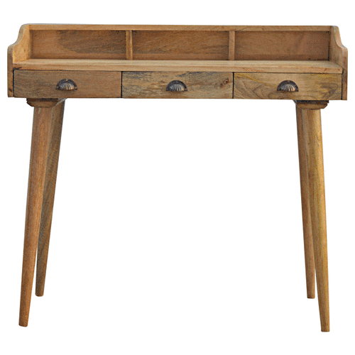Handcrafted Gallery Back Shell Writing Desk - Solid Mango Wood Writing Table for Home Office - product view 9 showing...