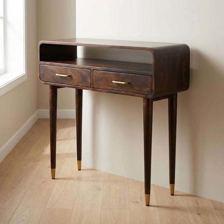 Mid-Century Modern Apollo Loop Console Desk - Entryway & Hallway Table in Solid Mango Wood - main view showing...