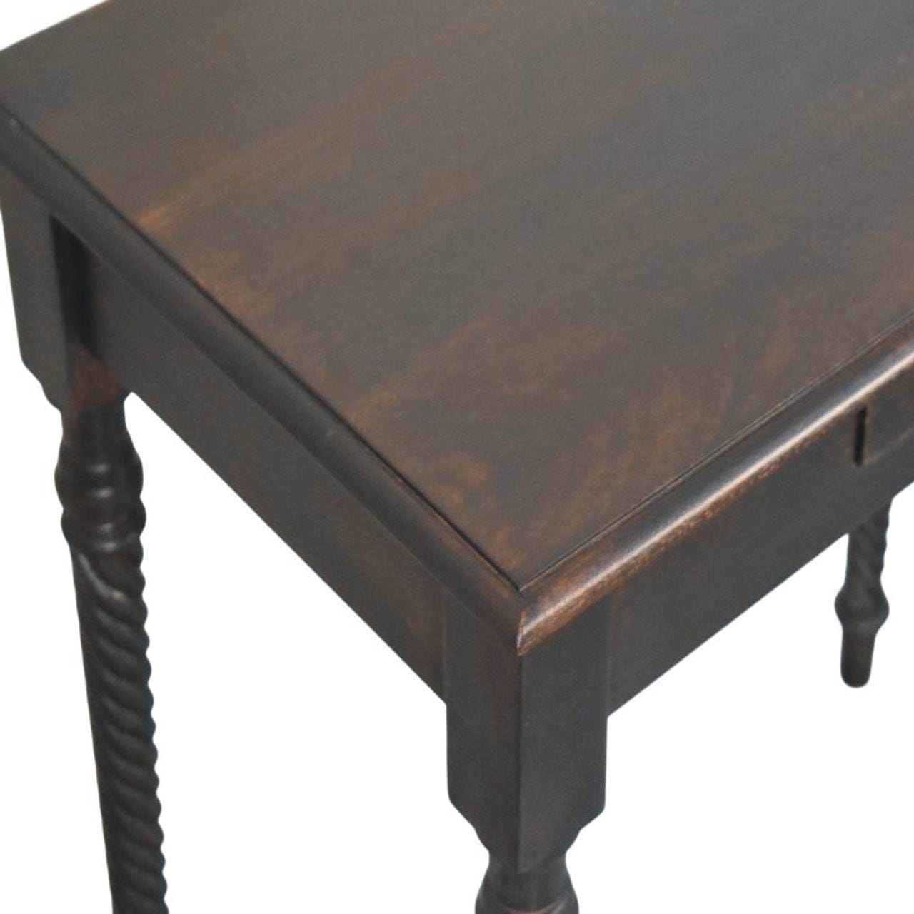 Cordelier Turned-Leg Writing Desk - Solid Mango Wood Writing Table for Home Office - product view 5 showing handcrafted...