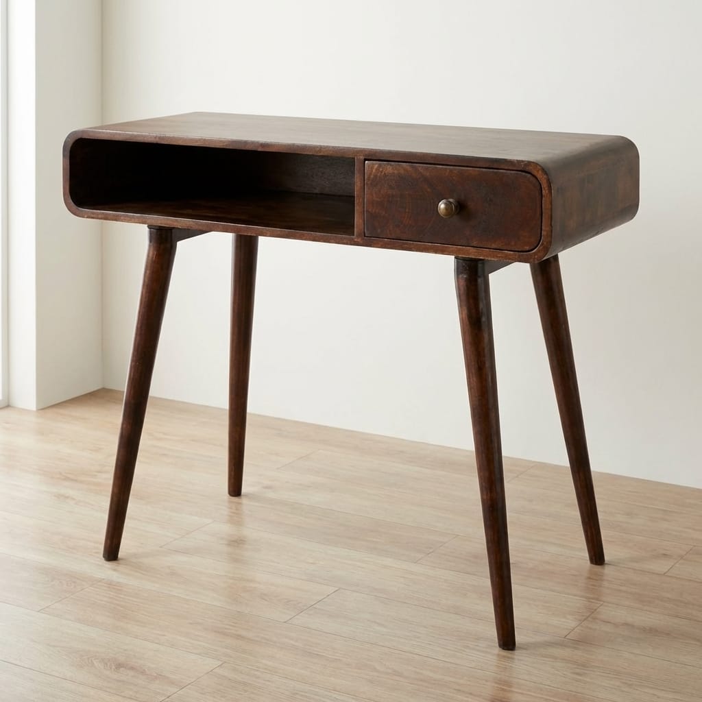 Heartwoodco LLC Desk Mid-Century Modern Curved California Walnut Writing Desk - Solid Mango Wood Writing Table for Home Office