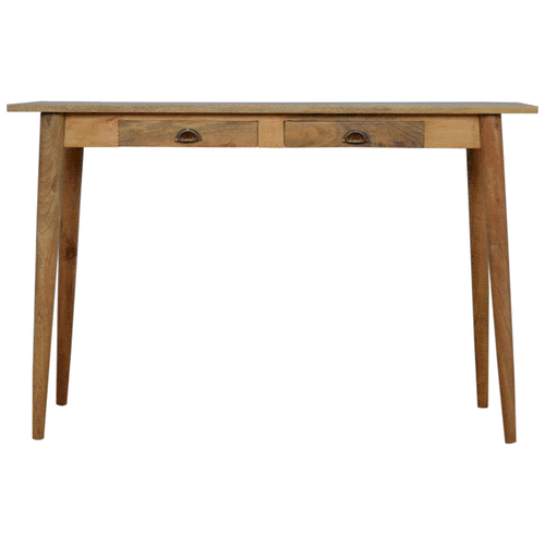 Nordic 2 Drawer Writing Desk - Solid Mango Wood Writing Table for Home Office - product view 9 showing handcrafted solid...