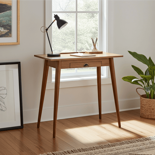Heartwoodco LLC Desk Nordic Mini Style Writing Desk - Solid Mango Wood Writing Table for Home Office