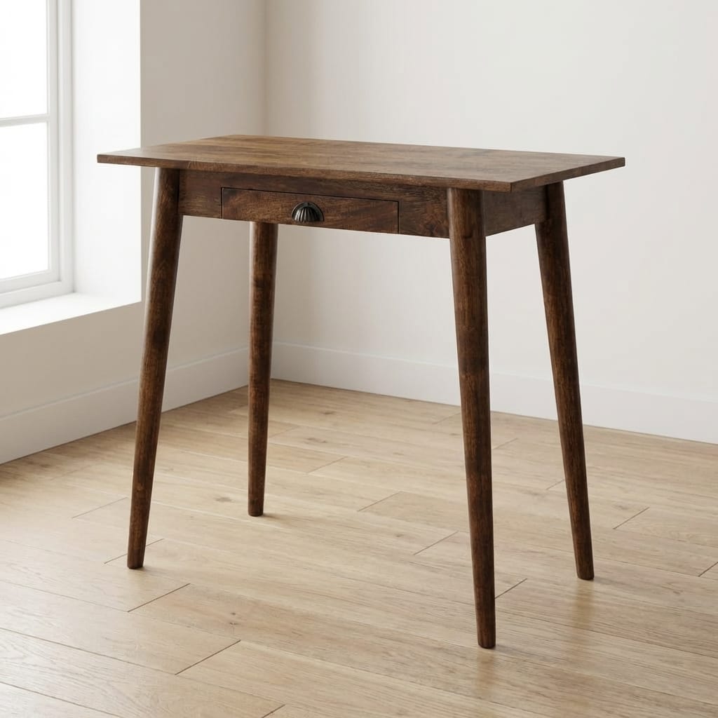 Heartwoodco LLC Desk Nordic Writing Desk in Classic Grey Tone – Solid Mango Wood Desk for Home Office