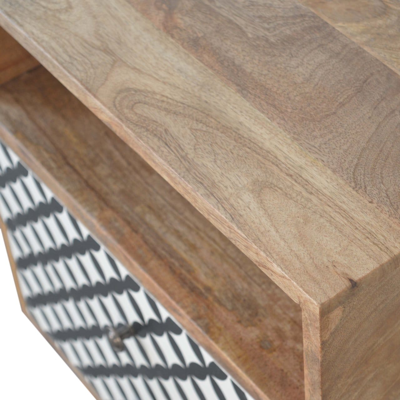 Diamond Print Open Slot Nightstand - Solid Mango Wood Bedside Table for Bedroom - product view 5 showing handcrafted...