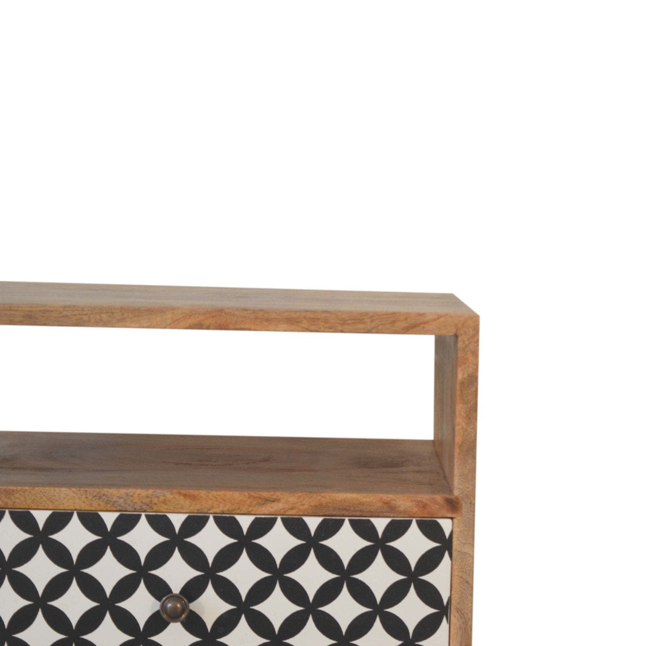 Diamond Print Open Slot Nightstand - Solid Mango Wood Bedside Table for Bedroom - product view 4 showing handcrafted...