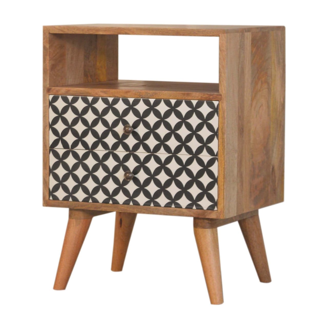Diamond Print Open Slot Nightstand - Solid Mango Wood Bedside Table for Bedroom - product view 3 showing handcrafted...