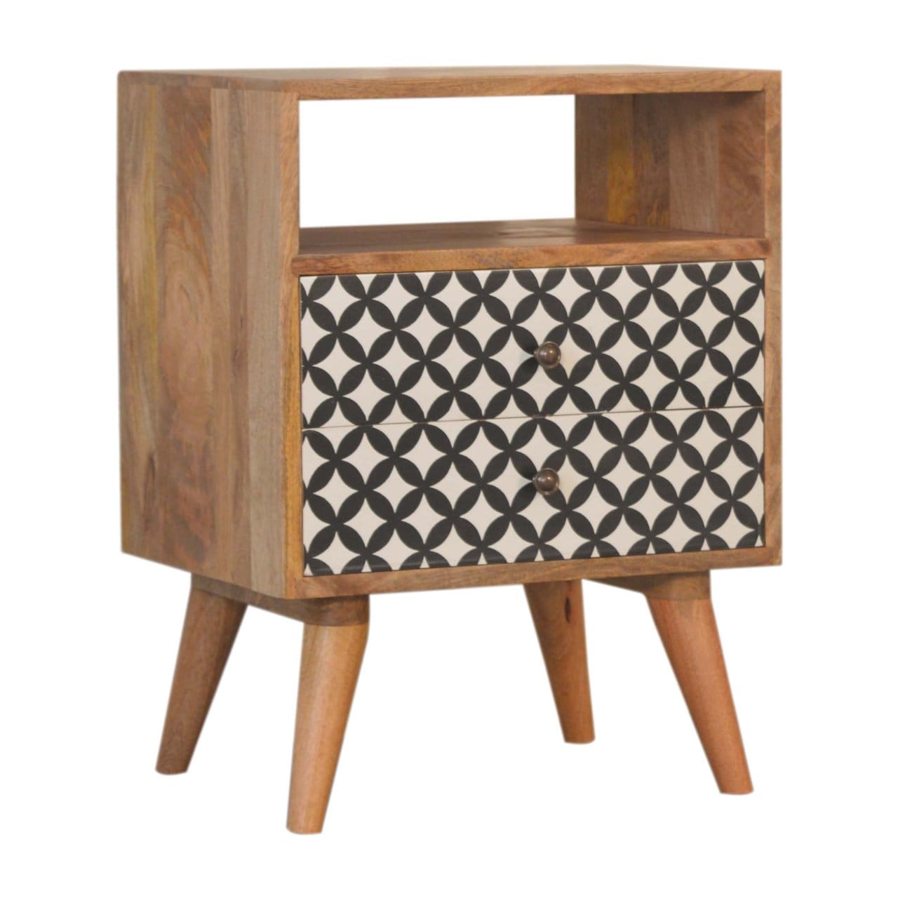 Diamond Print Open Slot Nightstand - Solid Mango Wood Bedside Table for Bedroom - product view 2 showing handcrafted...