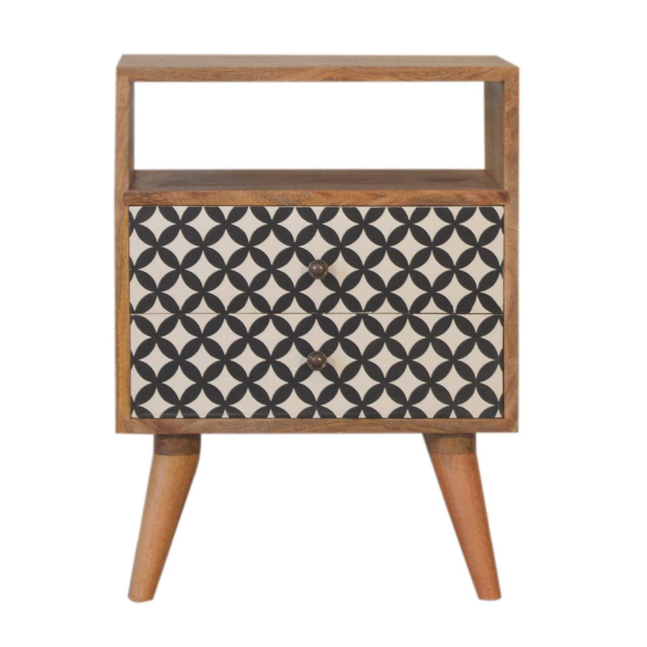 Diamond Print Open Slot Nightstand - Solid Mango Wood Bedside Table for Bedroom - main view showing handcrafted solid...