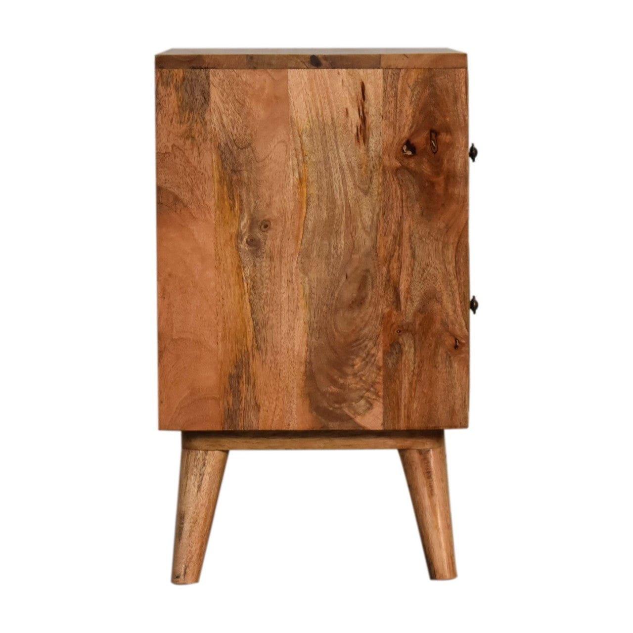 Diamond Screen Printed Nightstand - Solid Mango Wood Bedside Table for Bedroom - product view 7 showing handcrafted solid...