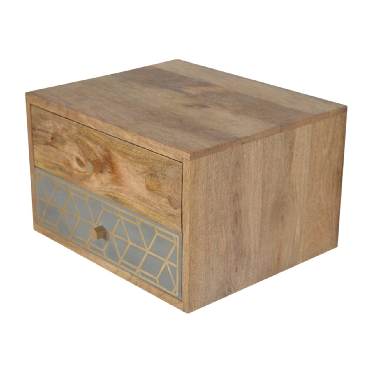 Dice Floating Nightstand - Solid Mango Wood Bedside Table for Bedroom - product view 6 showing handcrafted solid mango...
