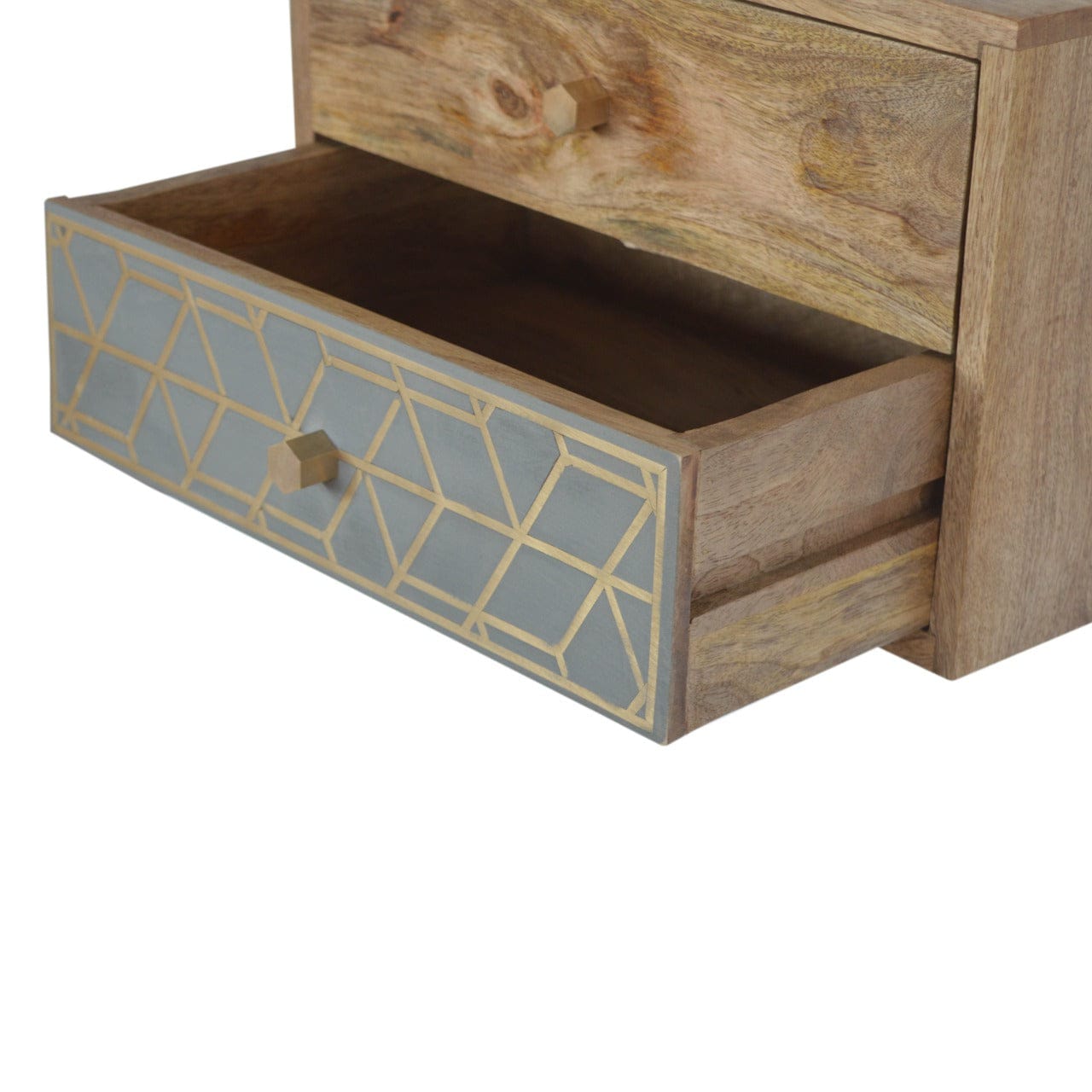 Dice Floating Nightstand - Solid Mango Wood Bedside Table for Bedroom - product view 5 showing handcrafted solid mango...