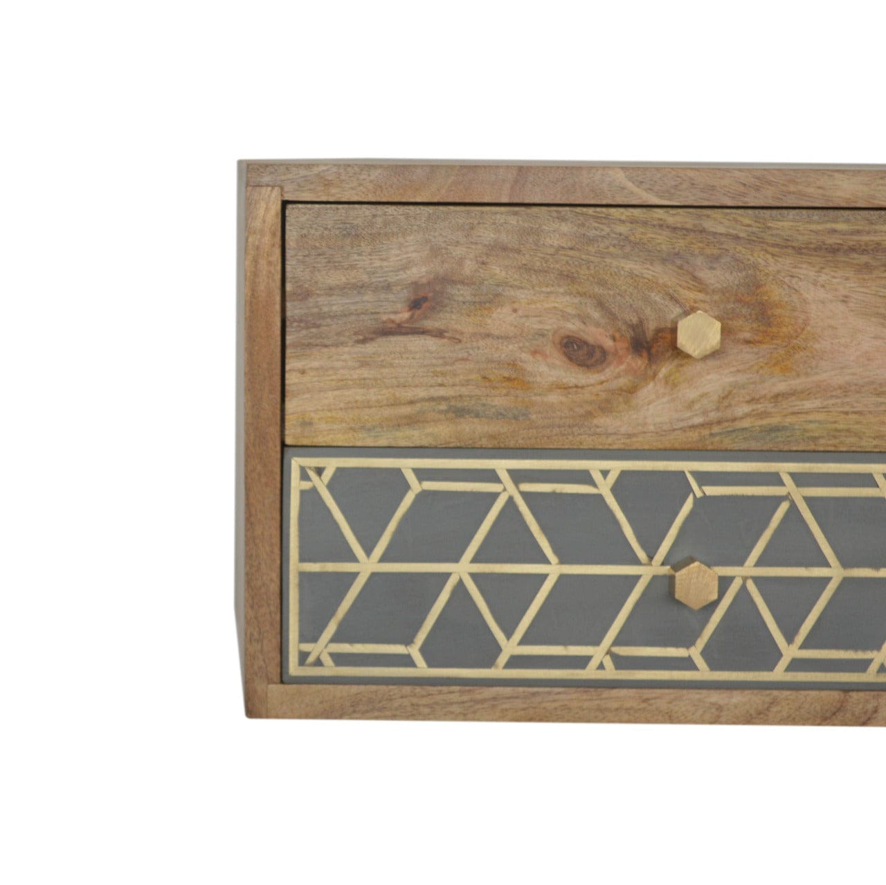 Dice Floating Nightstand - Solid Mango Wood Bedside Table for Bedroom - product view 4 showing handcrafted solid mango...