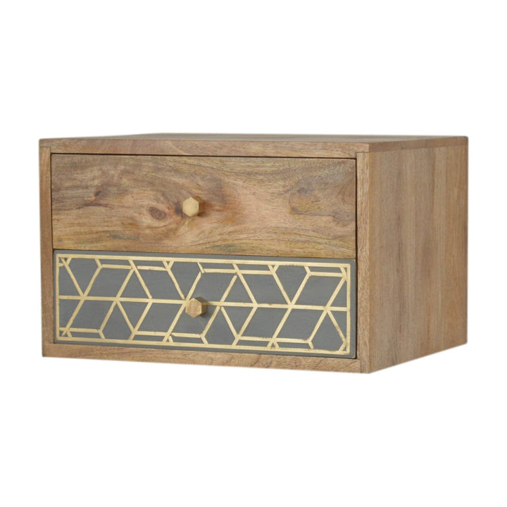 Dice Floating Nightstand - Solid Mango Wood Bedside Table for Bedroom - product view 3 showing handcrafted solid mango...