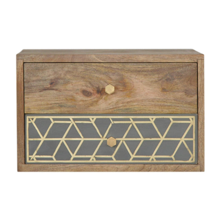 Dice Floating Nightstand - Solid Mango Wood Bedside Table for Bedroom - main view showing handcrafted solid mango wood...