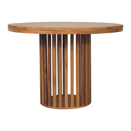 Ariella Round Dining Table - Solid Mango Wood Kitchen Table - product view 8 showing handcrafted solid mango wood dining...