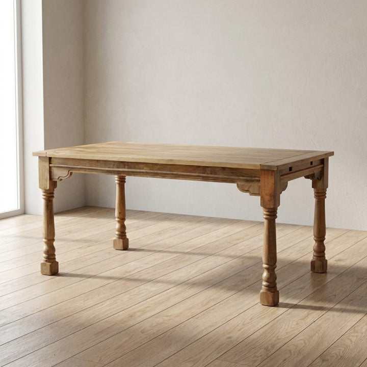 Farmhouse Extension Dining Table - Solid Mango Wood Kitchen Table - main view showing handcrafted solid mango wood dining...
