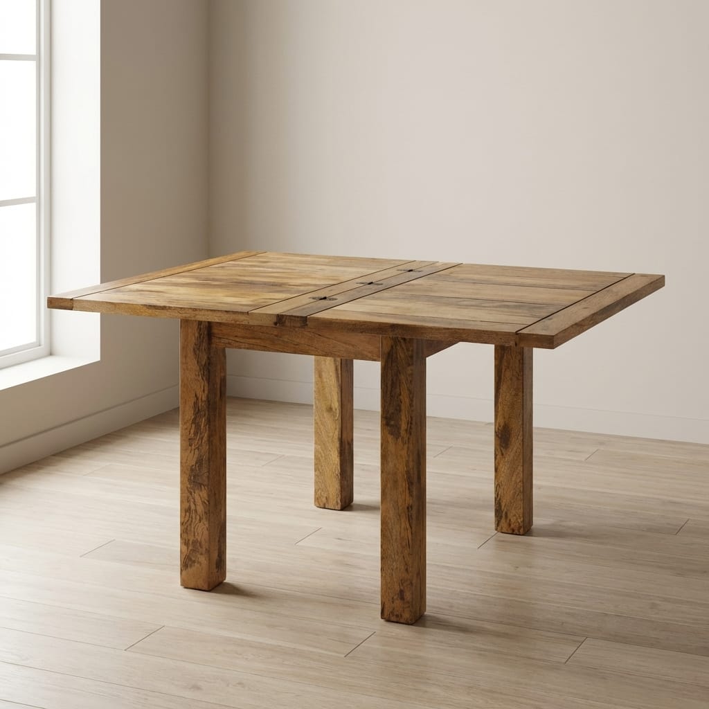 Granary Butterfly Dining Table - Solid Mango Wood Kitchen Table - main view showing handcrafted solid mango wood dining table