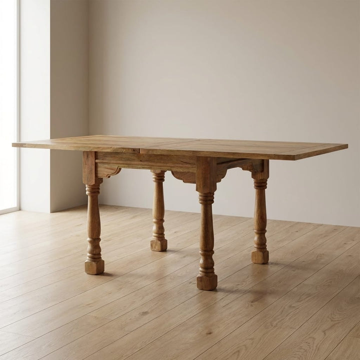 Granary Turned Dining Table - Solid Mango Wood Kitchen Table - main view showing handcrafted solid mango wood dining table