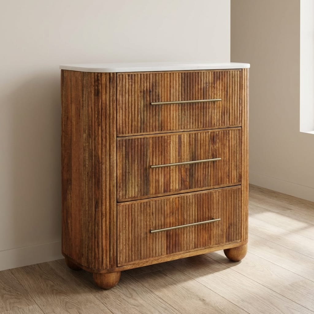 Beaumont Marble Dresser - Solid Mango Wood Storage Chest for Bedroom - main view showing handcrafted solid mango wood dresser