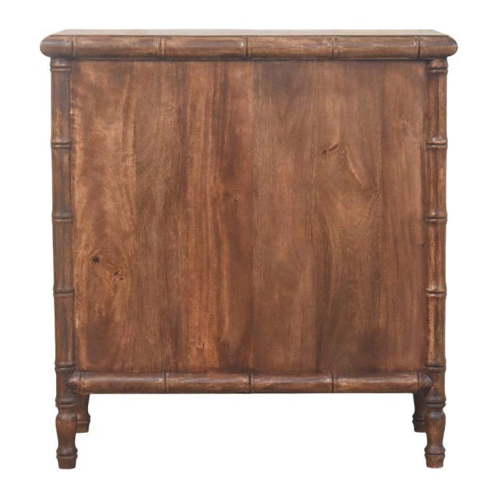 Carved Bamboo 3-Drawer Dresser - Solid Mango Wood Storage Chest for Bedroom - product view 9 showing handcrafted solid...