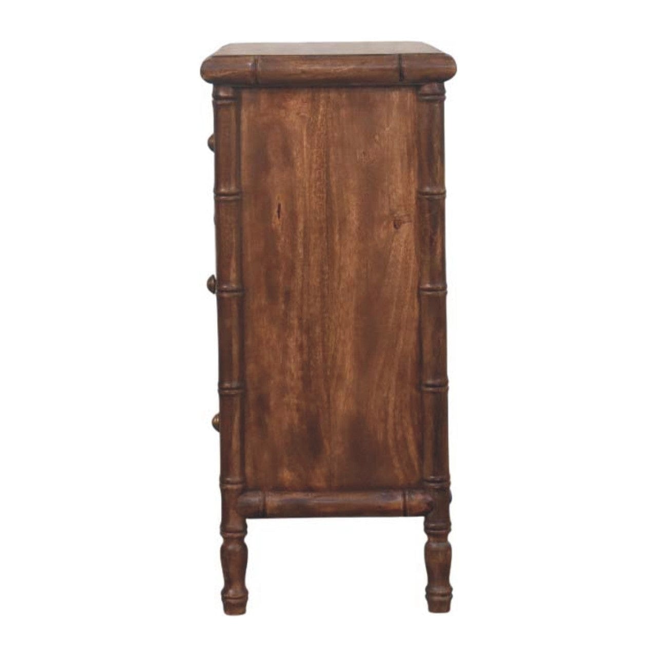 Carved Bamboo 3-Drawer Dresser - Solid Mango Wood Storage Chest for Bedroom - product view 8 showing handcrafted solid...
