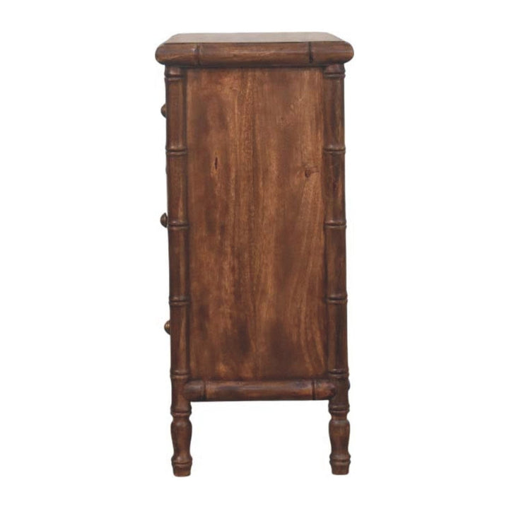 Carved Bamboo 3-Drawer Dresser - Solid Mango Wood Storage Chest for Bedroom - product view 8 showing handcrafted solid...