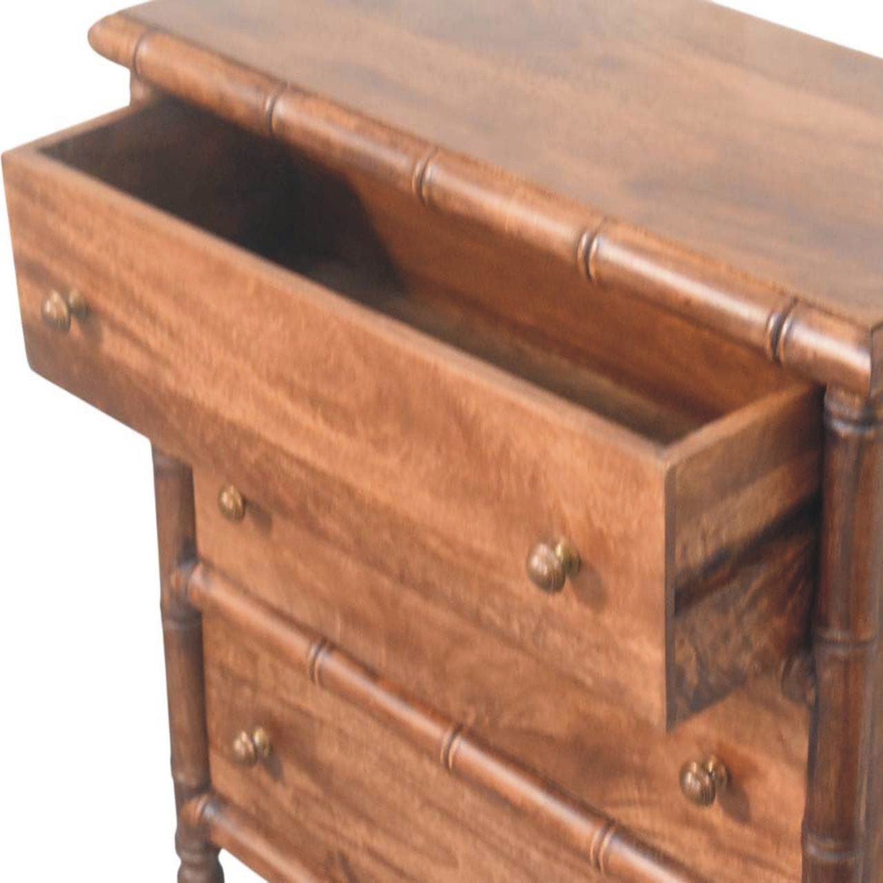 Carved Bamboo 3-Drawer Dresser - Solid Mango Wood Storage Chest for Bedroom - product view 6 showing handcrafted solid...