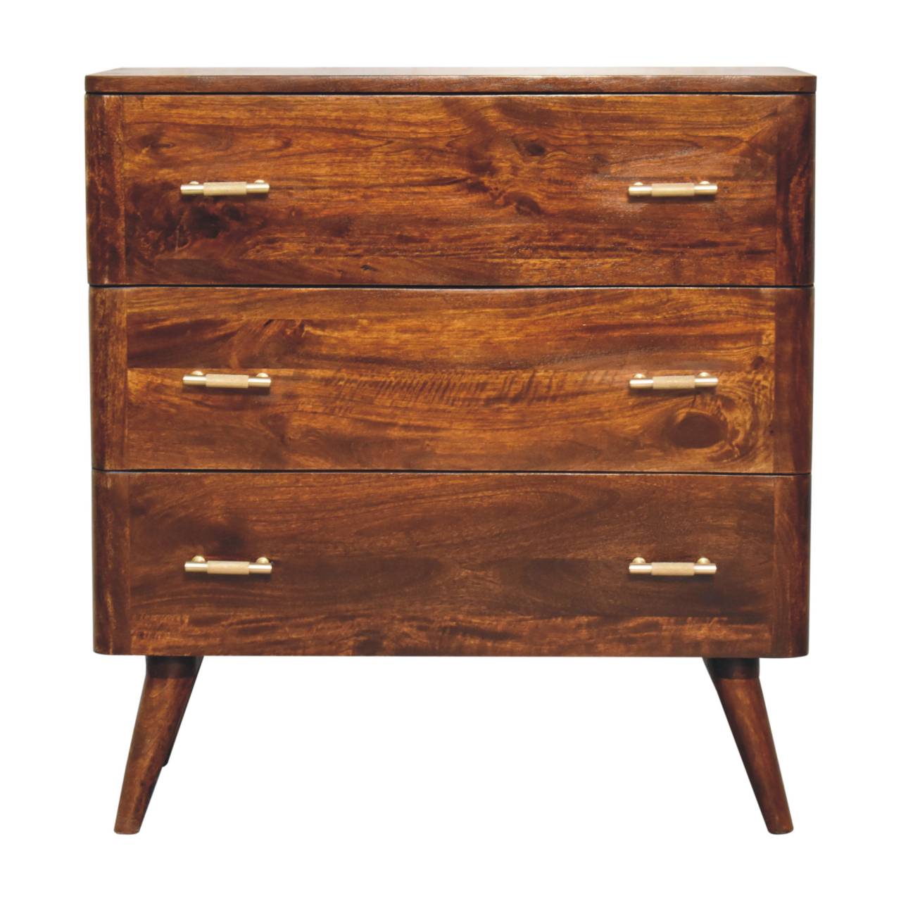 Chestnut T-Bar Dresser - Solid Mango Wood Storage Chest for Bedroom - main view showing handcrafted solid mango wood dresser