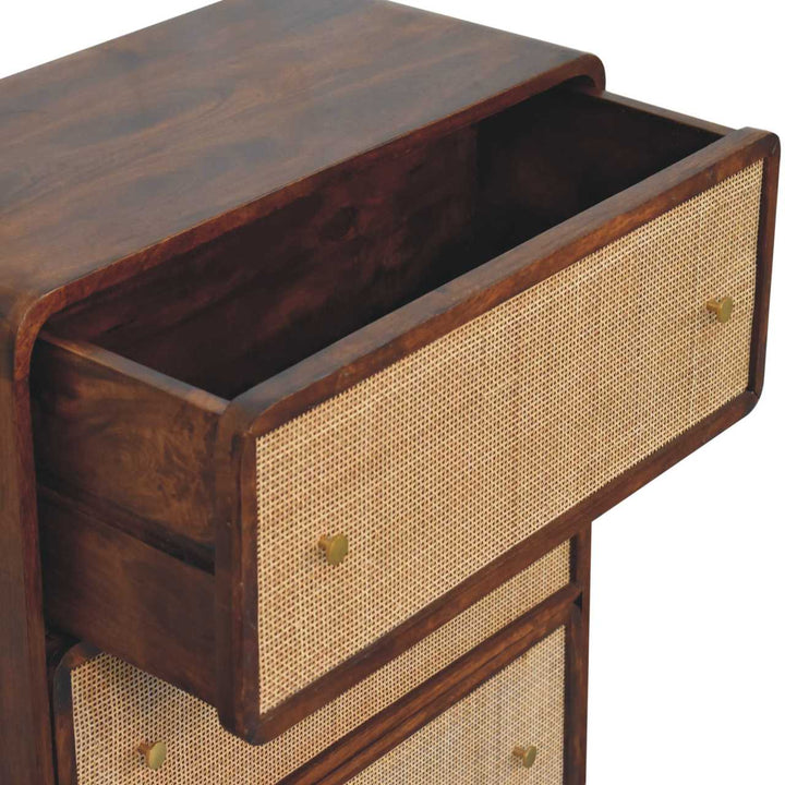 Chestnut Woven Dresser - Solid Mango Wood Storage Chest for Bedroom - product view 6 showing handcrafted solid mango wood...