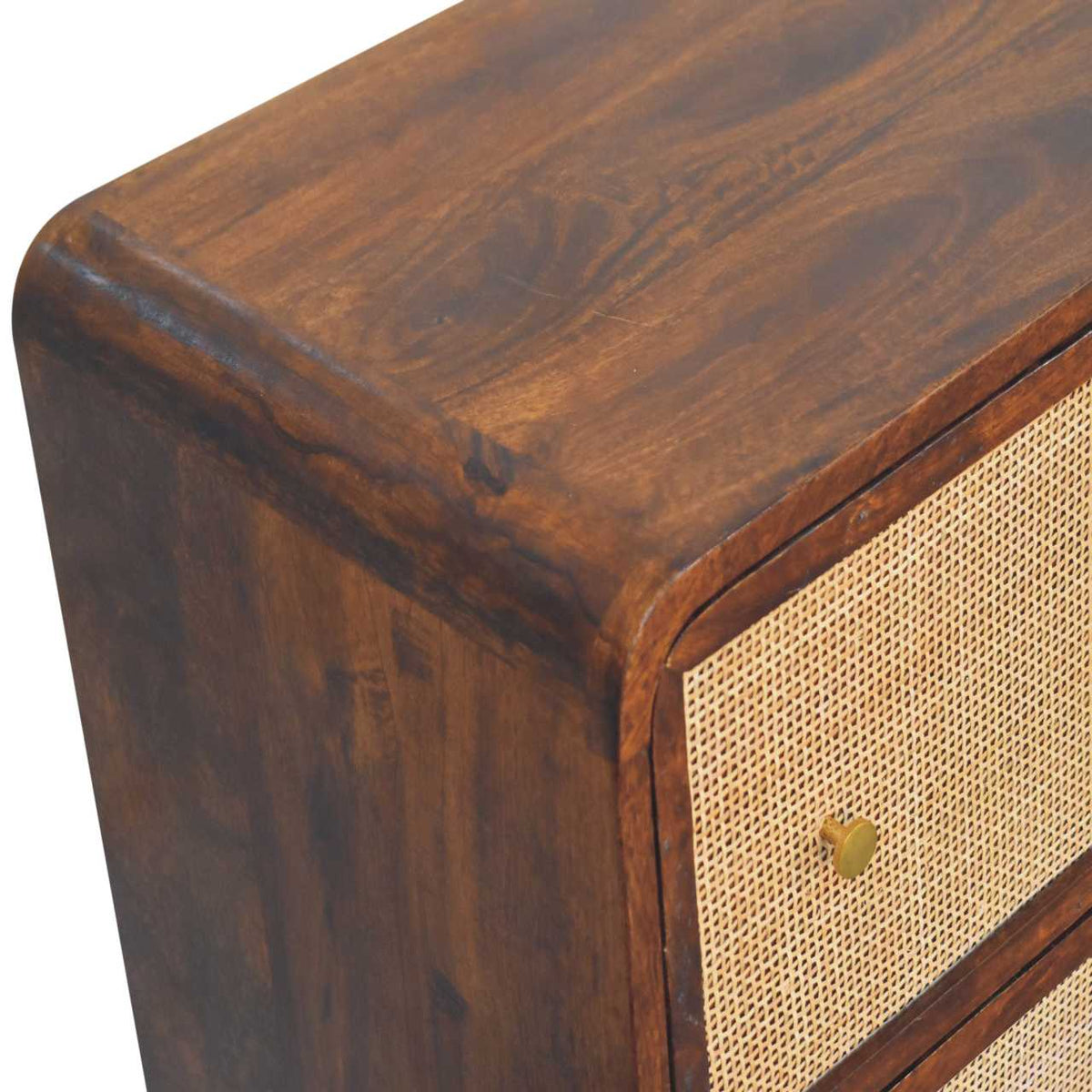 Chestnut Woven Dresser - Solid Mango Wood Storage Chest for Bedroom - product view 5 showing handcrafted solid mango wood...