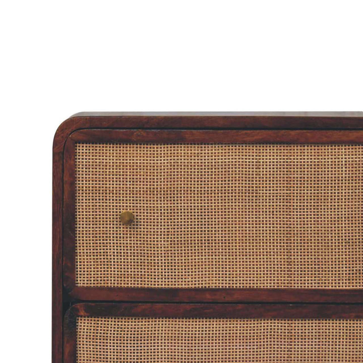 Chestnut Woven Dresser - Solid Mango Wood Storage Chest for Bedroom - product view 4 showing handcrafted solid mango wood...