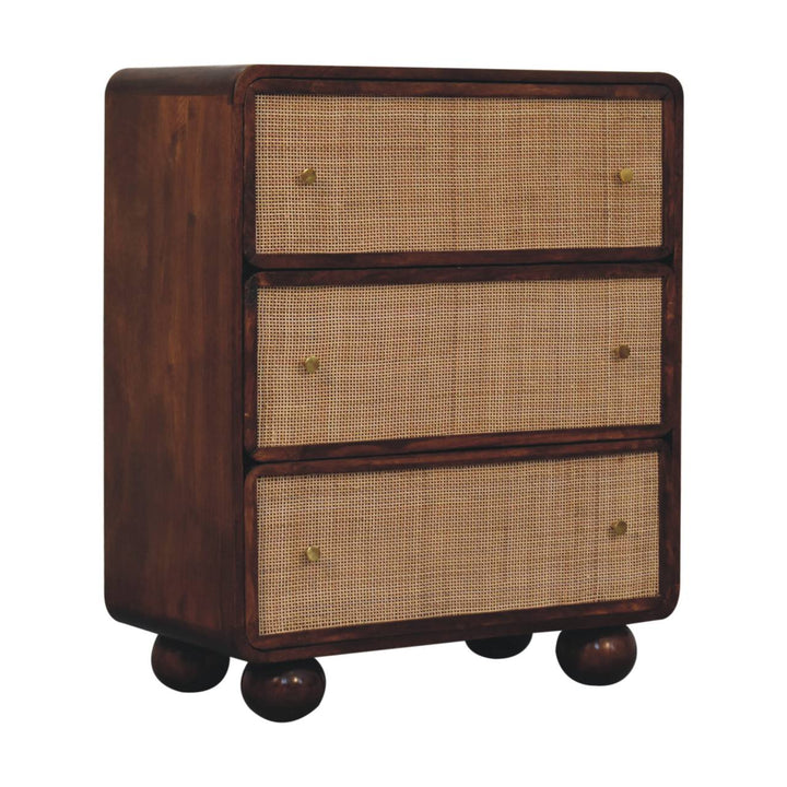 Chestnut Woven Dresser - Solid Mango Wood Storage Chest for Bedroom - product view 3 showing handcrafted solid mango wood...