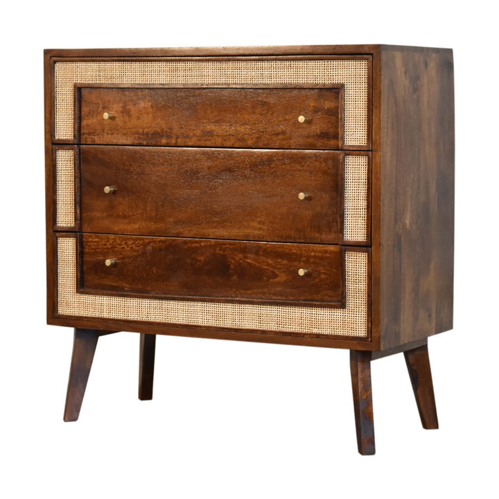 Close-knit Chestnut Dresser - Solid Mango Wood Storage Chest for Bedroom - product view 3 showing handcrafted solid mango...